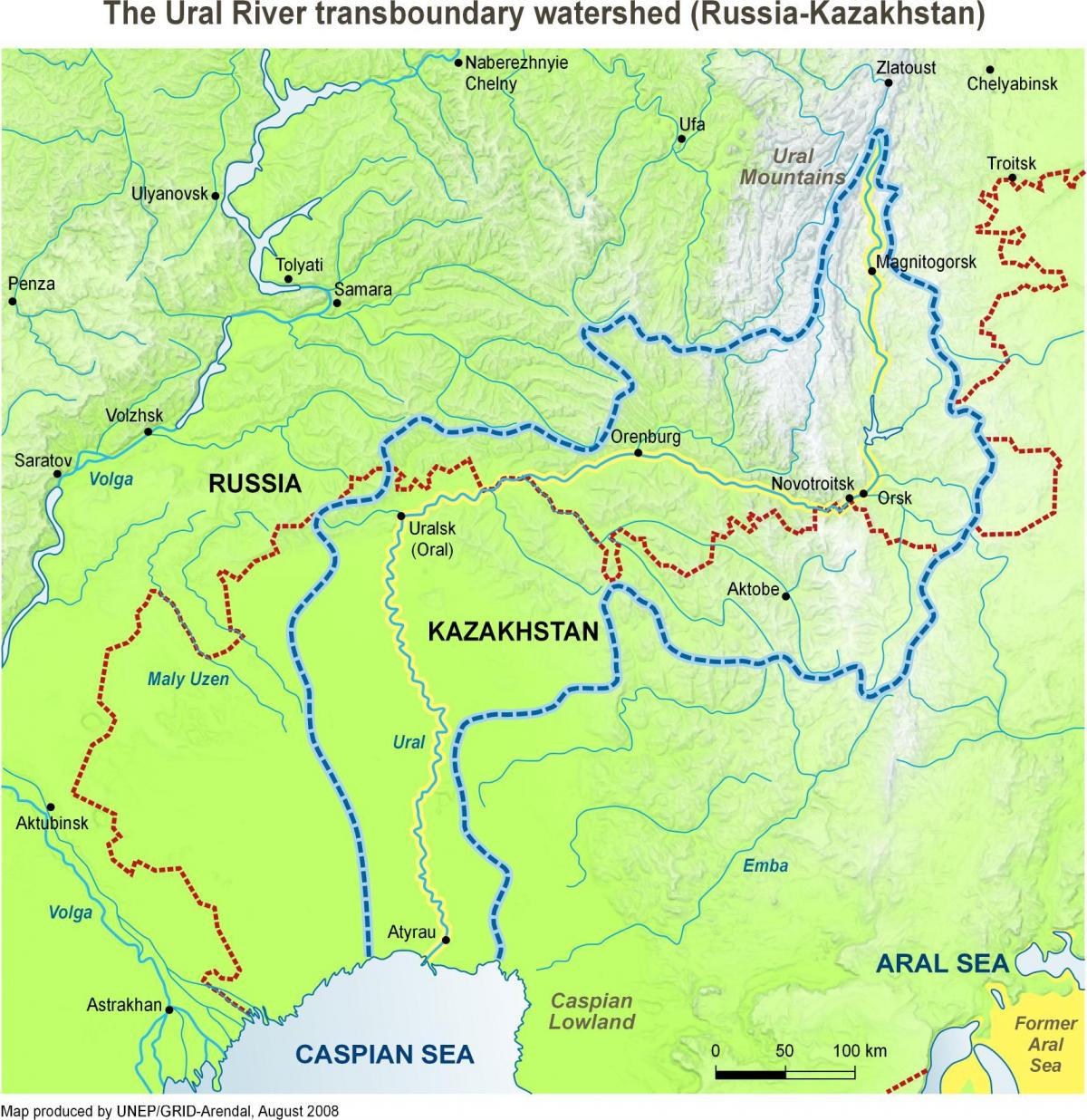 kat jeyografik nan Kazakhstan gwo larivyè lefrat